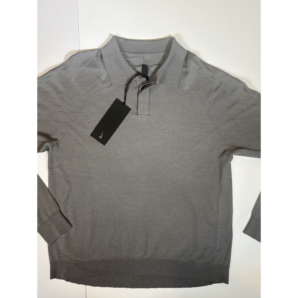 Nike - Every Stitch Considers (L) Long Sleeve Knit Polo Gray - 10% CASHMERE +